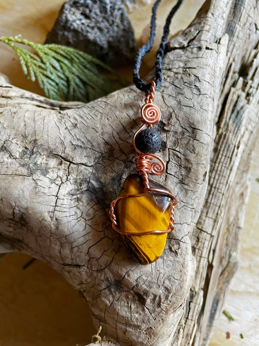Tiger's Eye with Lava Diffuser Bead