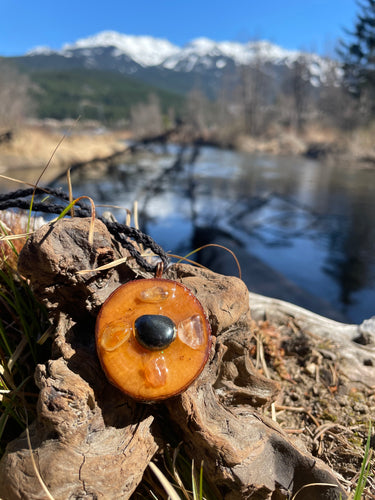 Grounding, Abundance & Creativity Crystal Grid Maple Slice Necklace